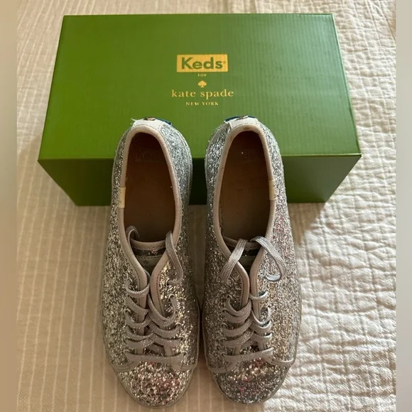 Kate Spade X Keds All Over Glitter Sneakers, Silver Rare - Excellent!! - Picture 3 of 10